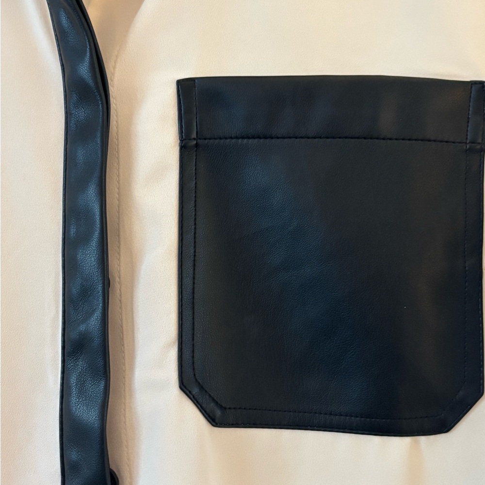 Express Cream and Black Relaxed Portofino Blouse faux black leather trim - Picture 3 of 7